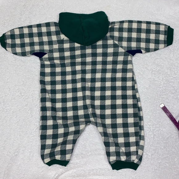 Vintage 90’s kids n more green white checked hooded romper 12m - Picture 5 of 6